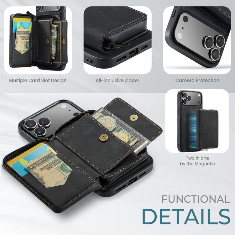 For iPhone 17 Pro JEEHOOD J02 Magnetic Zipper Horizontal Flip Leather Phone Case