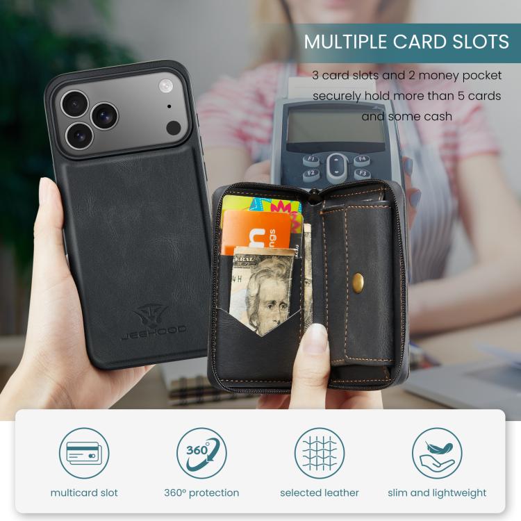For iPhone 17 Pro JEEHOOD J02 Magnetic Zipper Horizontal Flip Leather Phone Case