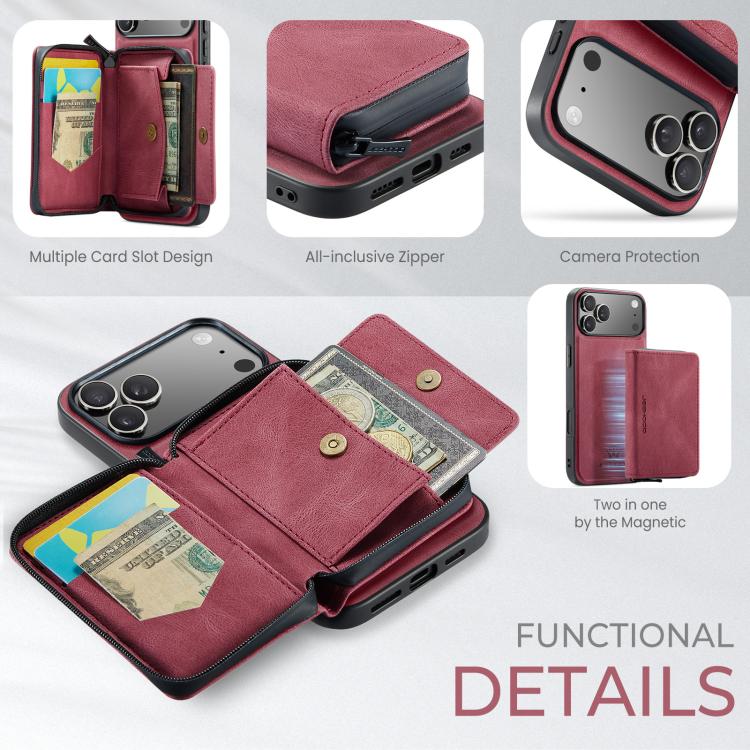 For iPhone 17 Pro JEEHOOD J02 Magnetic Zipper Horizontal Flip Leather Phone Case
