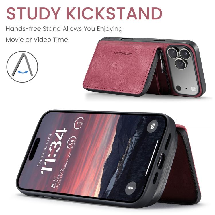 For iPhone 17 Pro JEEHOOD J02 Magnetic Zipper Horizontal Flip Leather Phone Case