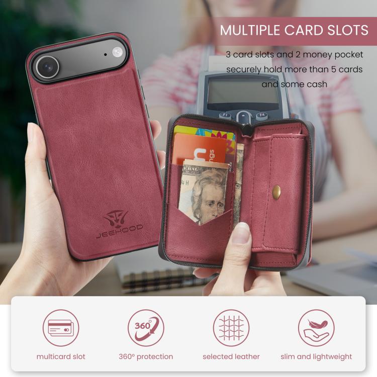 For iPhone Air JEEHOOD J02 Magnetic Zipper Horizontal Flip Leather Phone Case