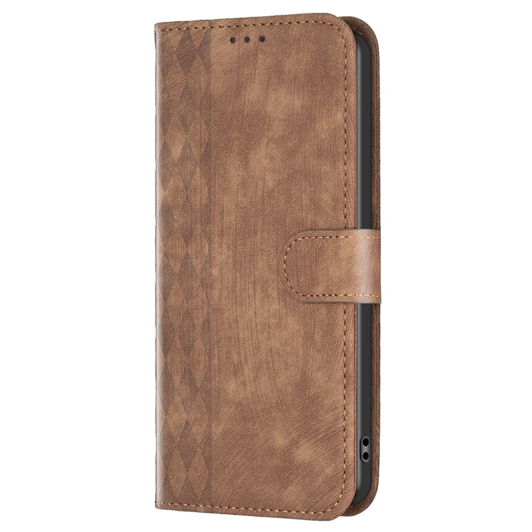 For Samsung Galaxy S25 5G Plaid Embossed Leather Phone Case
