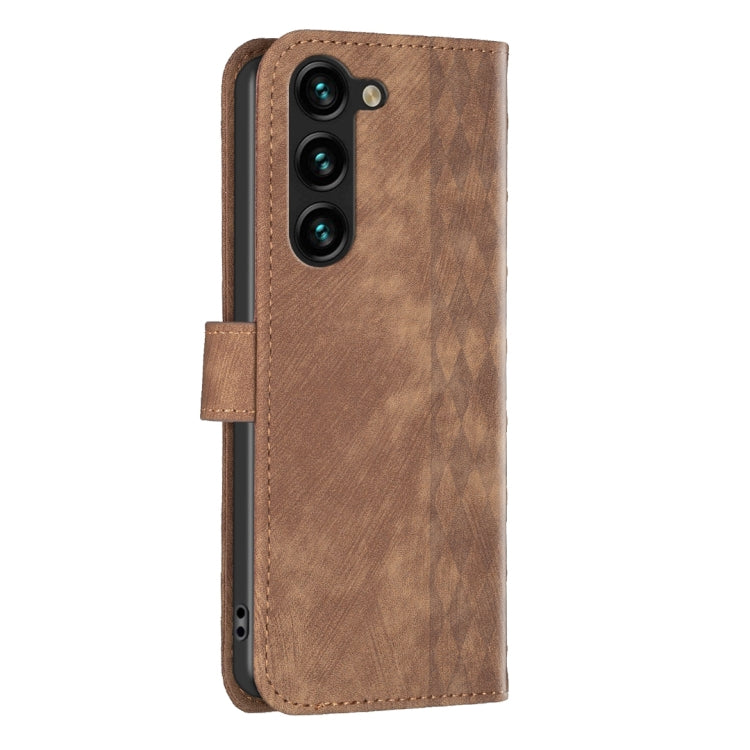For Samsung Galaxy S25 5G Plaid Embossed Leather Phone Case