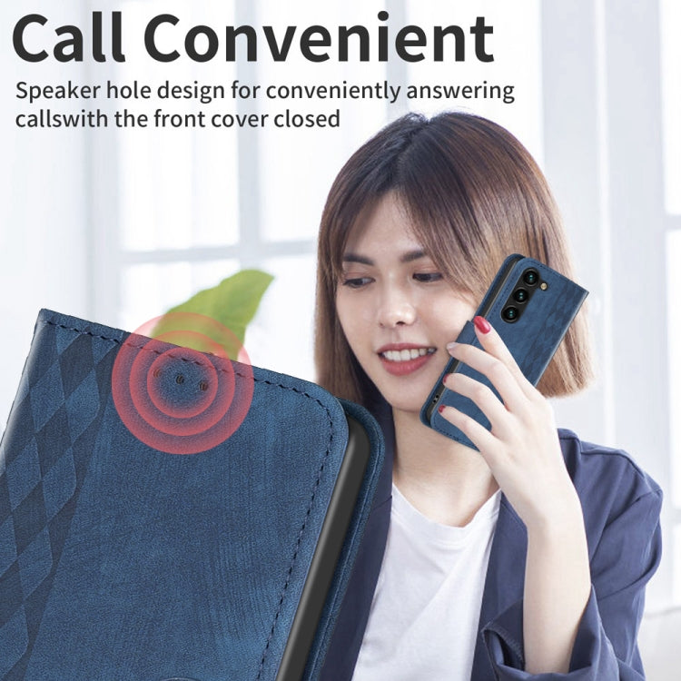 For Samsung Galaxy S25 5G Plaid Embossed Leather Phone Case