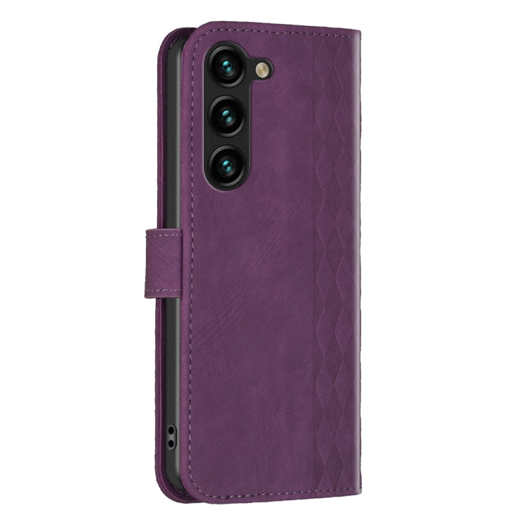 For Samsung Galaxy S25 5G Plaid Embossed Leather Phone Case