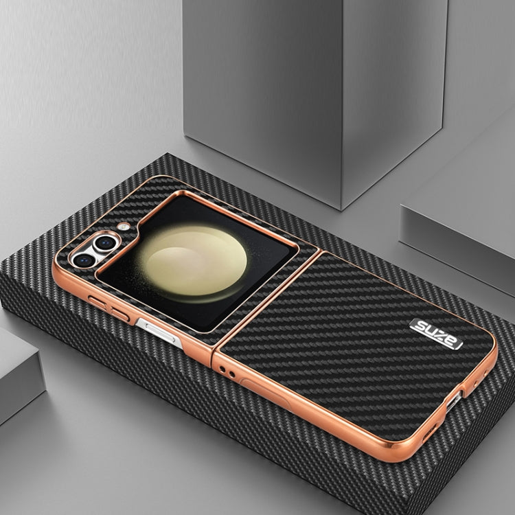 For Samsung Galaxy Z Flip5 5G AZNS Electroplated Edge Carbon Fiber Texture Phone Case