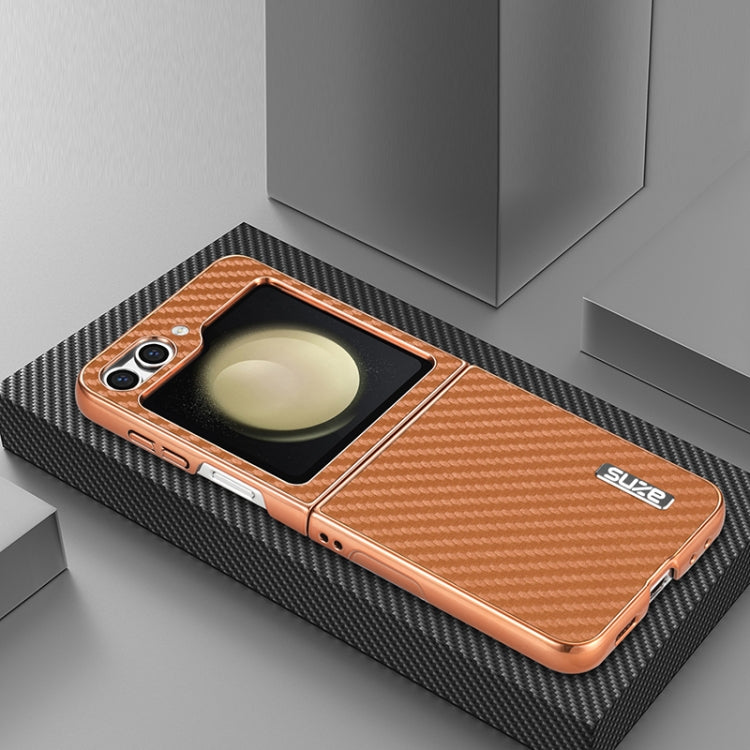 For Samsung Galaxy Z Flip5 5G AZNS Electroplated Edge Carbon Fiber Texture Phone Case