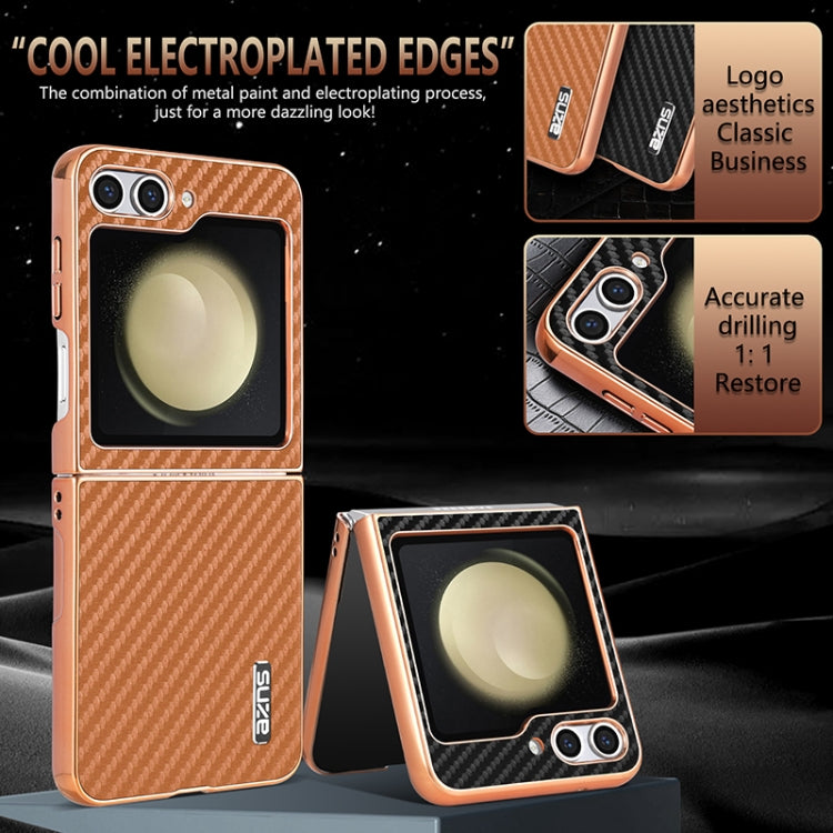 For Samsung Galaxy Z Flip5 5G AZNS Electroplated Edge Carbon Fiber Texture Phone Case