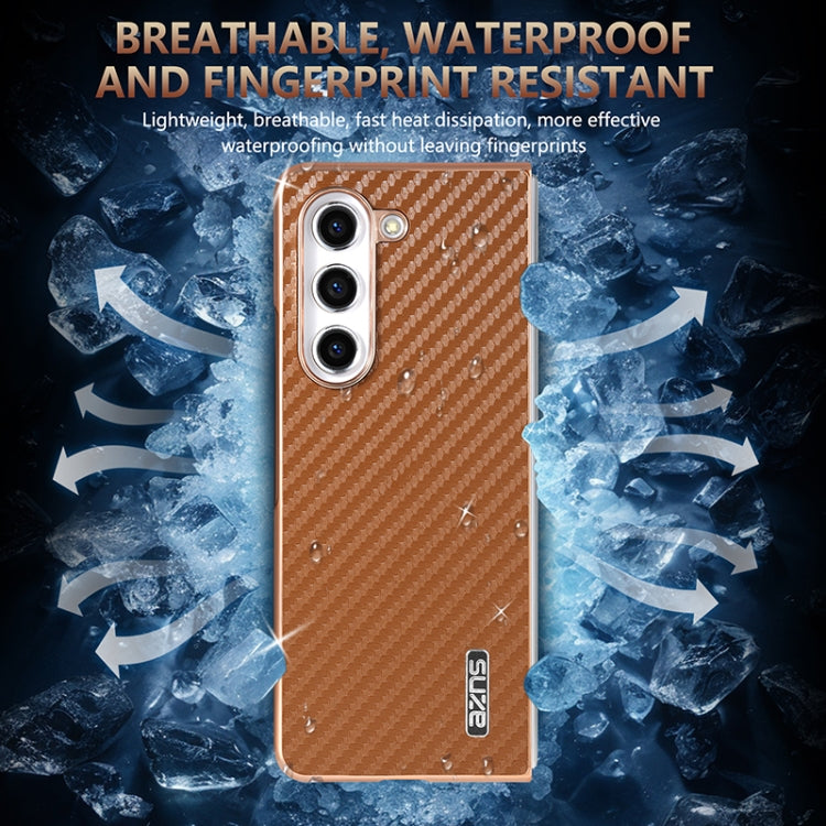 For Samsung Galaxy Z Fold6 5G AZNS Electroplated Edge Carbon Fiber Texture Phone Case