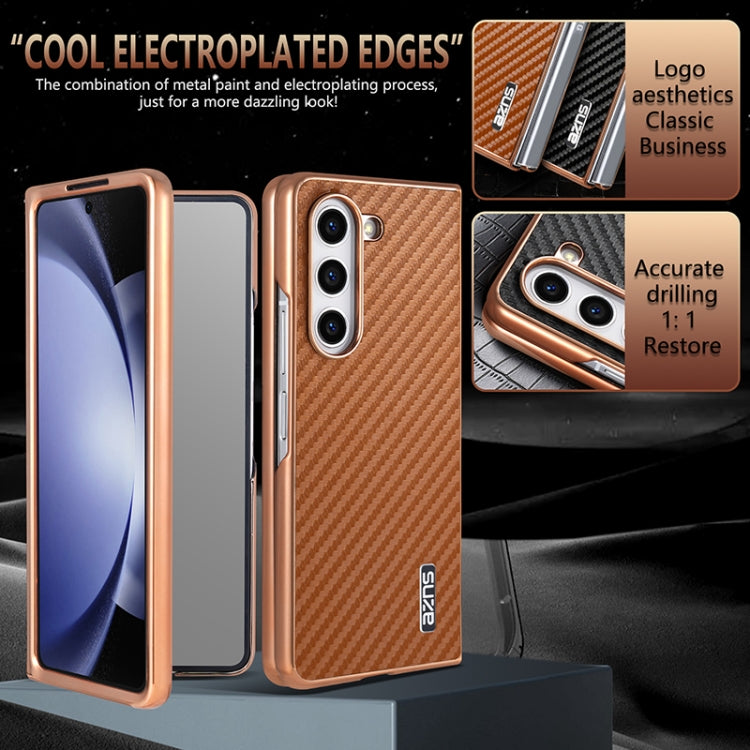 For Samsung Galaxy Z Fold6 5G AZNS Electroplated Edge Carbon Fiber Texture Phone Case