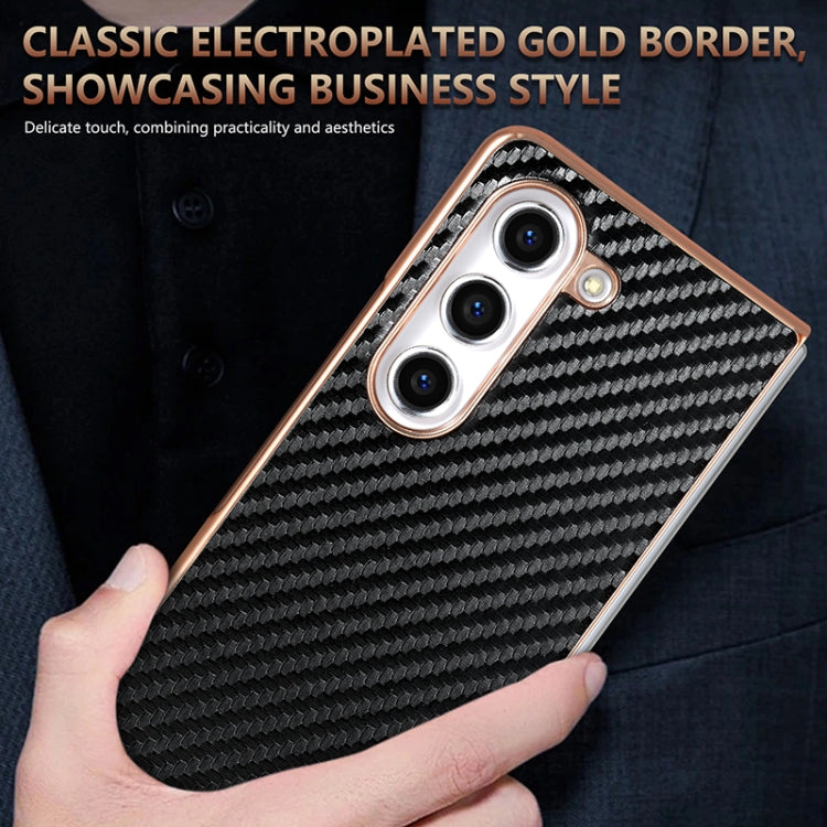 For Samsung Galaxy Z Fold5 5G AZNS Electroplated Edge Carbon Fiber Texture Phone Case