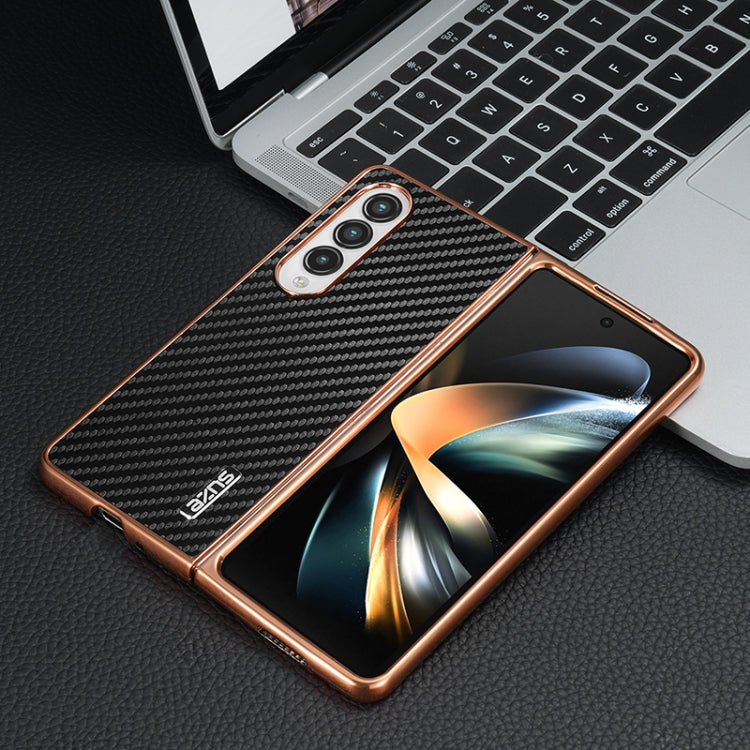 For Samsung Galaxy Z Fold4 5G AZNS Electroplated Edge Carbon Fiber Texture Phone Case