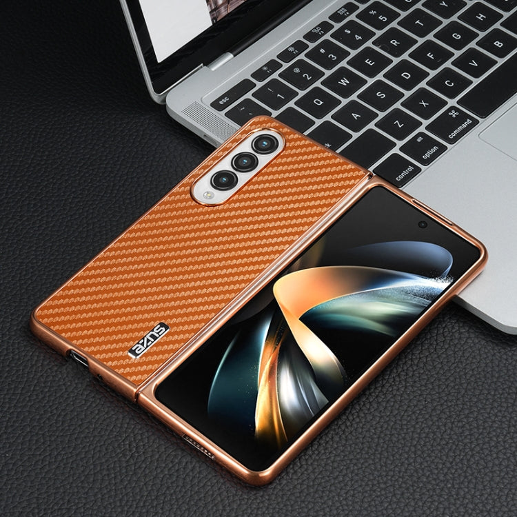For Samsung Galaxy Z Fold4 5G AZNS Electroplated Edge Carbon Fiber Texture Phone Case