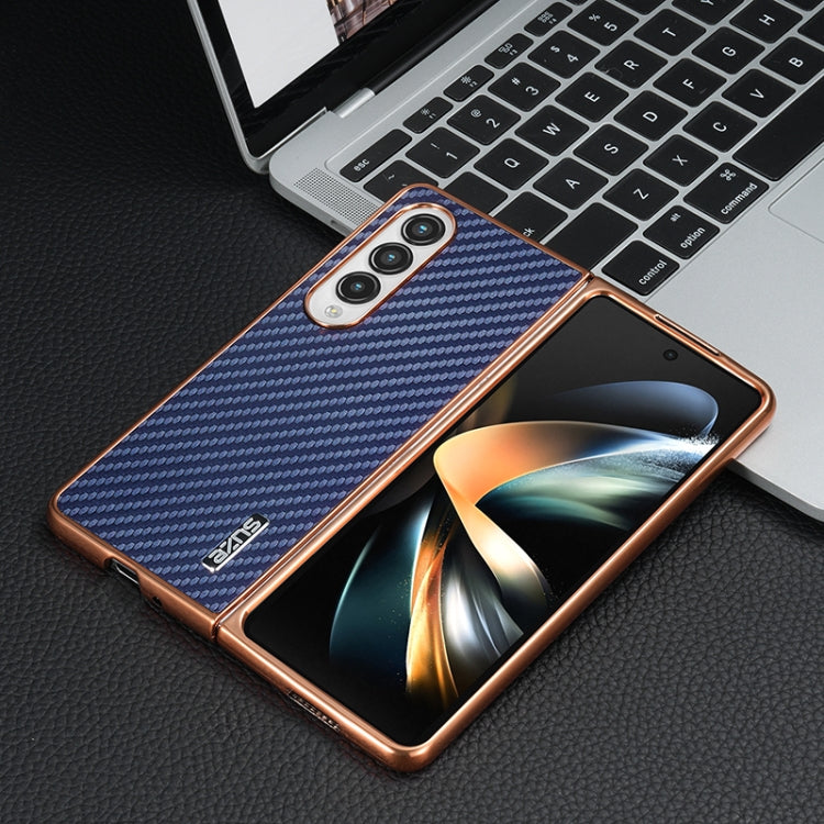 For Samsung Galaxy Z Fold4 5G AZNS Electroplated Edge Carbon Fiber Texture Phone Case
