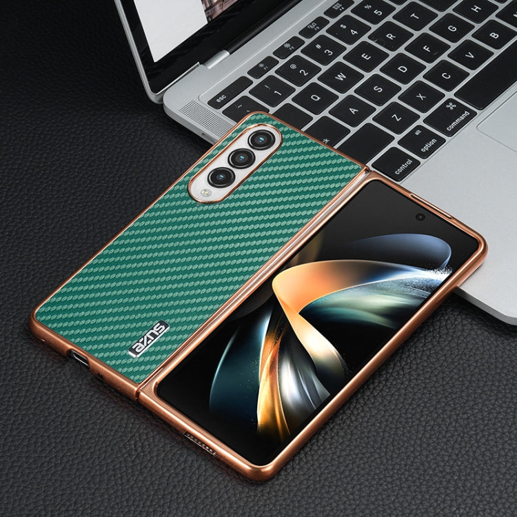 For Samsung Galaxy Z Fold4 5G AZNS Electroplated Edge Carbon Fiber Texture Phone Case