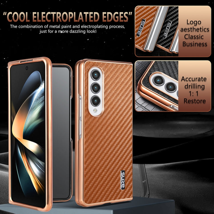 For Samsung Galaxy Z Fold4 5G AZNS Electroplated Edge Carbon Fiber Texture Phone Case