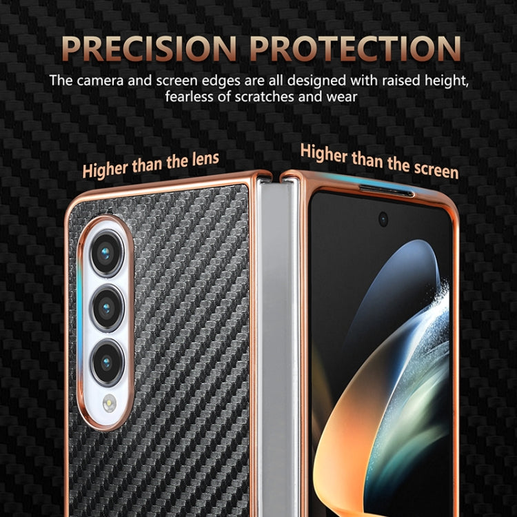 For Samsung Galaxy Z Fold4 5G AZNS Electroplated Edge Carbon Fiber Texture Phone Case