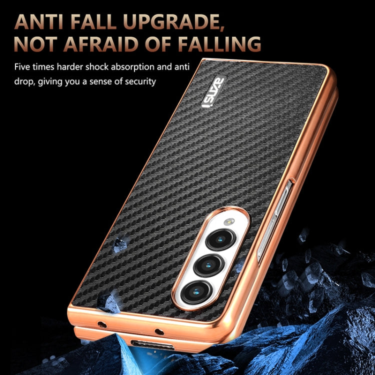For Samsung Galaxy Z Fold3 5G AZNS Electroplated Edge Carbon Fiber Texture Phone Case