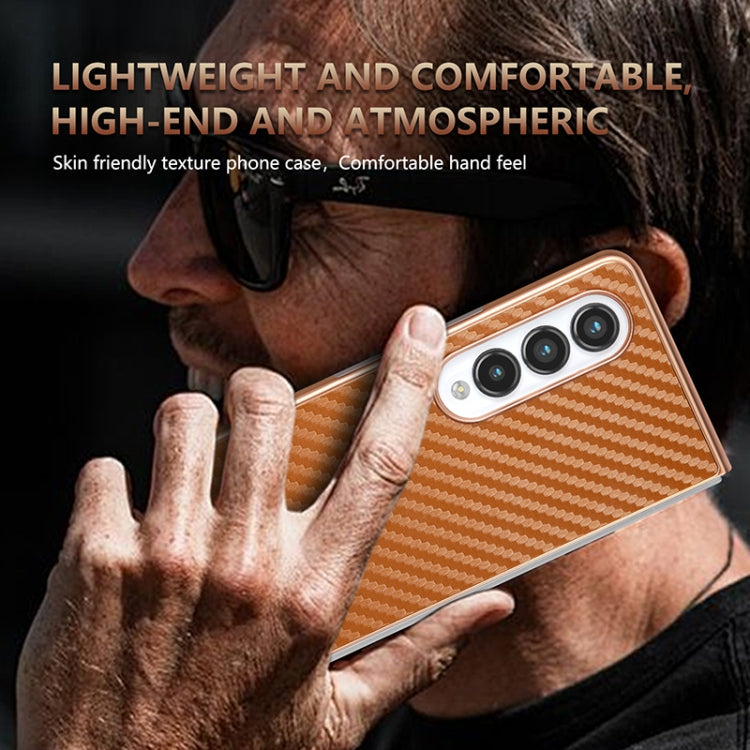 For Samsung Galaxy Z Fold3 5G AZNS Electroplated Edge Carbon Fiber Texture Phone Case