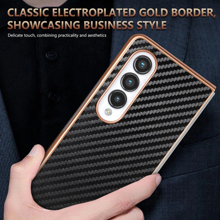 For Samsung Galaxy Z Fold3 5G AZNS Electroplated Edge Carbon Fiber Texture Phone Case