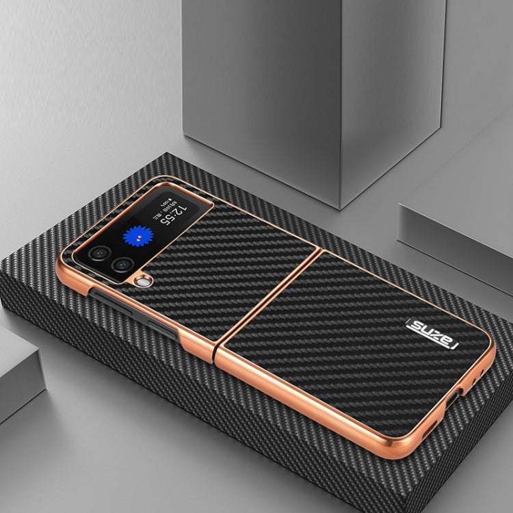 For Samsung Galaxy Z Flip3 5G AZNS Electroplated Edge Carbon Fiber Texture Phone Case