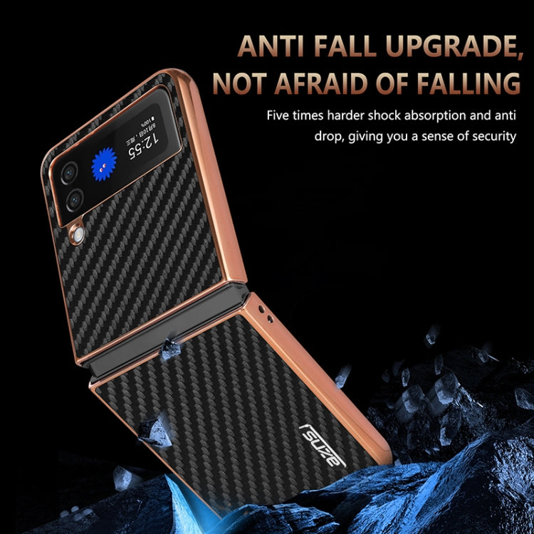 For Samsung Galaxy Z Flip3 5G AZNS Electroplated Edge Carbon Fiber Texture Phone Case