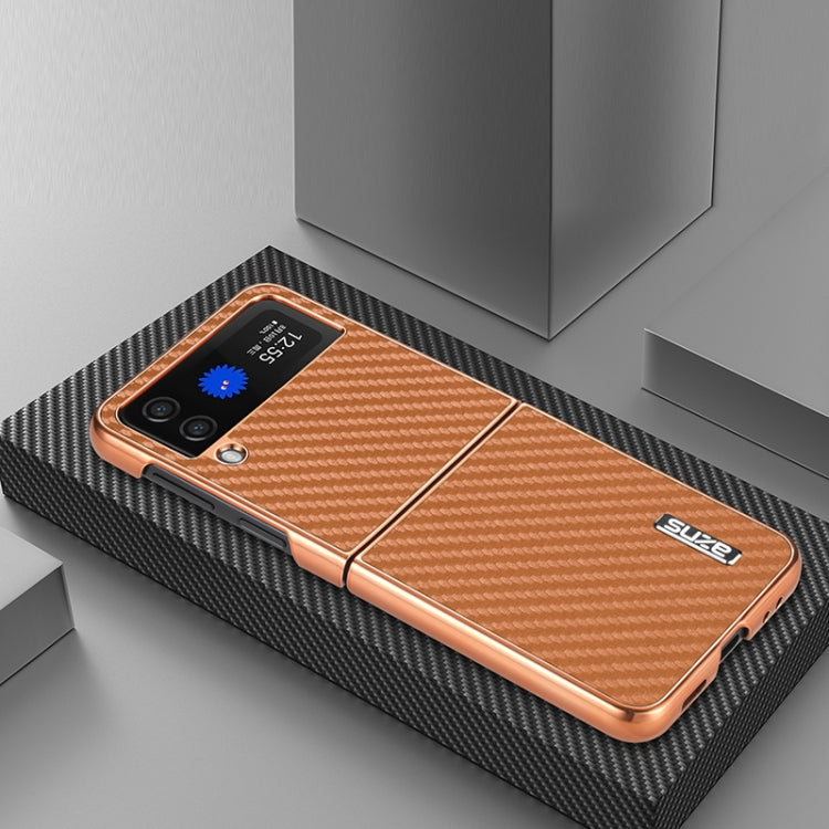 For Samsung Galaxy Z Flip3 5G AZNS Electroplated Edge Carbon Fiber Texture Phone Case