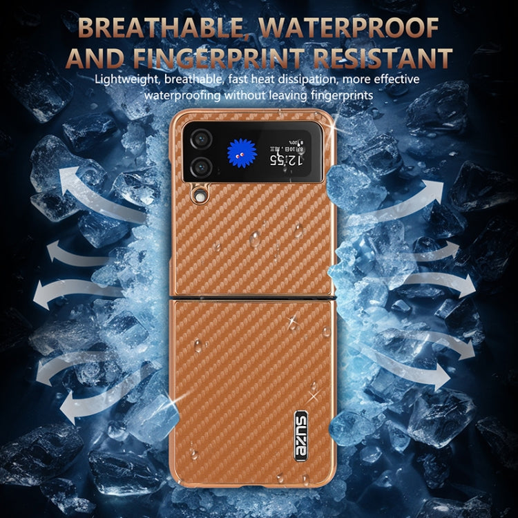 For Samsung Galaxy Z Flip3 5G AZNS Electroplated Edge Carbon Fiber Texture Phone Case