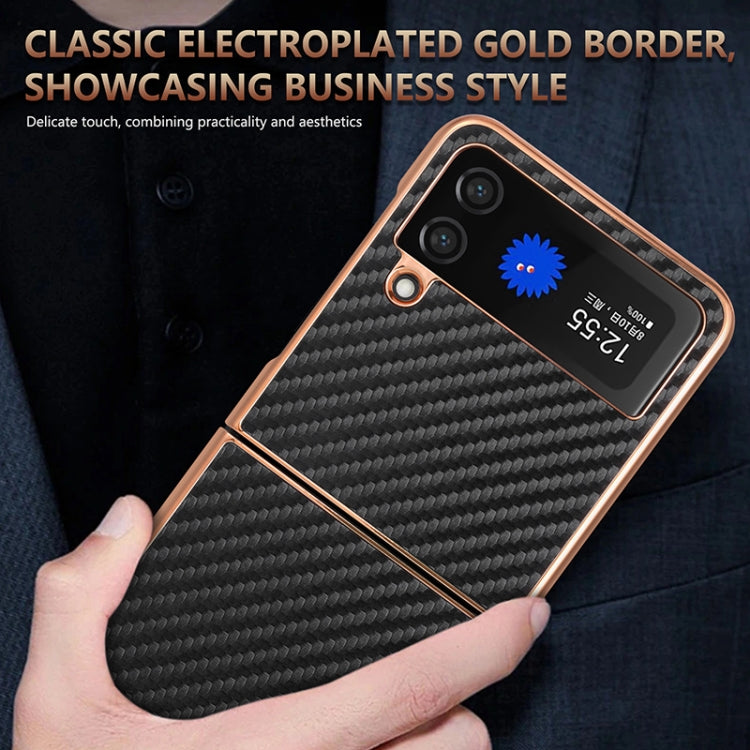 For Samsung Galaxy Z Flip3 5G AZNS Electroplated Edge Carbon Fiber Texture Phone Case