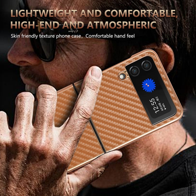 For Samsung Galaxy Z Flip3 5G AZNS Electroplated Edge Carbon Fiber Texture Phone Case