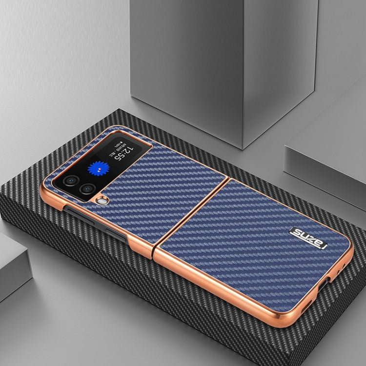 For Samsung Galaxy Z Flip3 5G AZNS Electroplated Edge Carbon Fiber Texture Phone Case