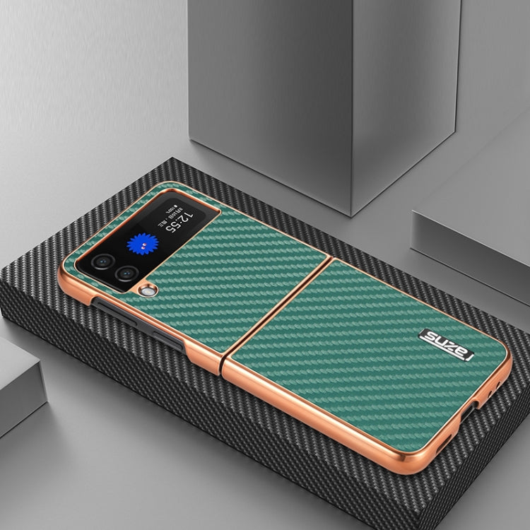 For Samsung Galaxy Z Flip3 5G AZNS Electroplated Edge Carbon Fiber Texture Phone Case