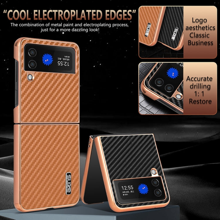 For Samsung Galaxy Z Flip3 5G AZNS Electroplated Edge Carbon Fiber Texture Phone Case