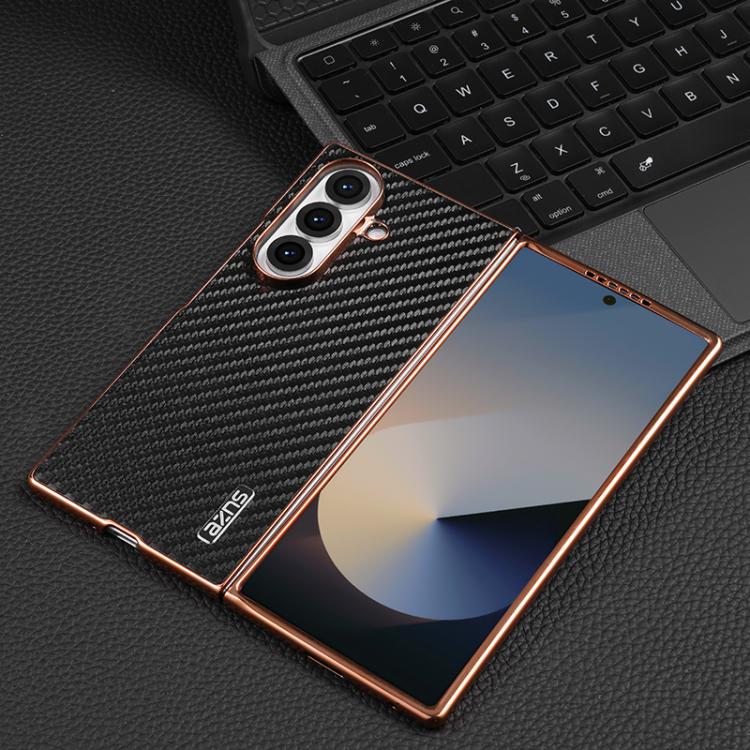 For Samsung Galaxy Z Fold7 5G AZNS Electroplated Edge Carbon Fiber Texture Phone Case
