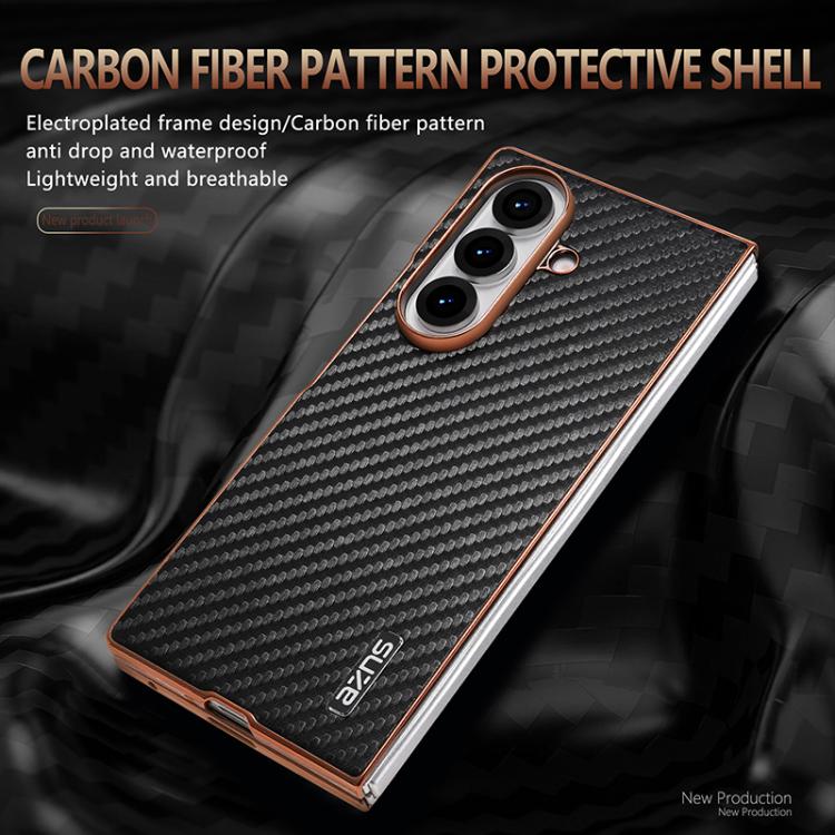 For Samsung Galaxy Z Fold7 5G AZNS Electroplated Edge Carbon Fiber Texture Phone Case