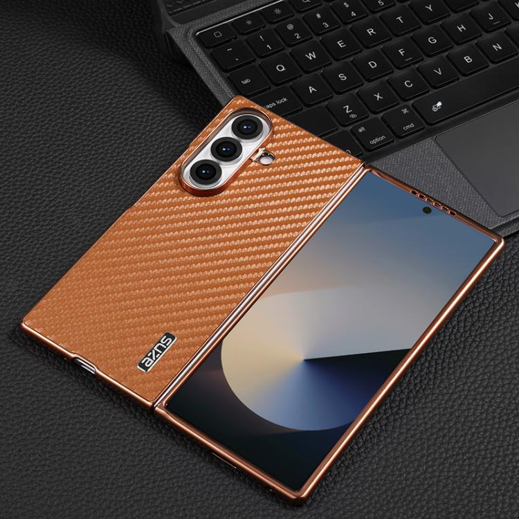 For Samsung Galaxy Z Fold7 5G AZNS Electroplated Edge Carbon Fiber Texture Phone Case