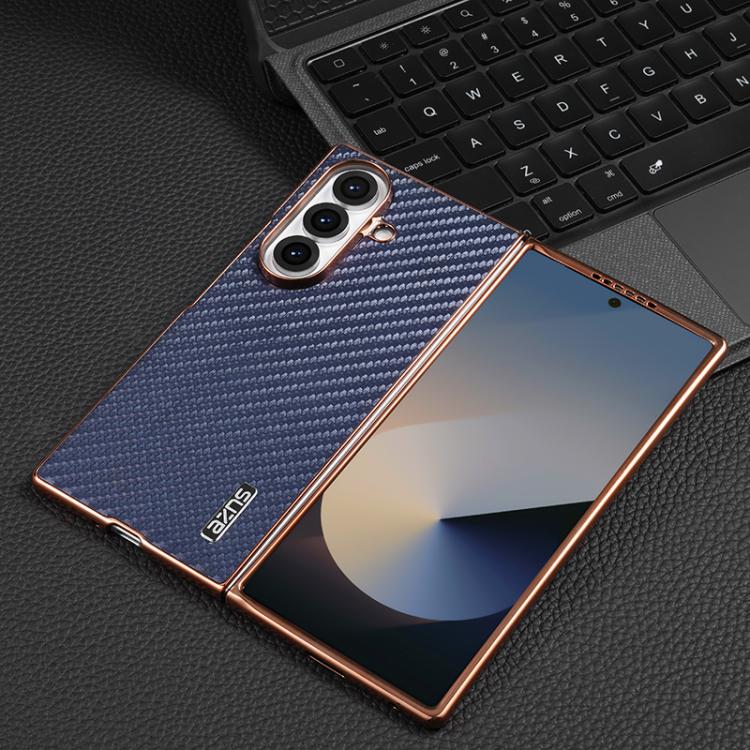 For Samsung Galaxy Z Fold7 5G AZNS Electroplated Edge Carbon Fiber Texture Phone Case