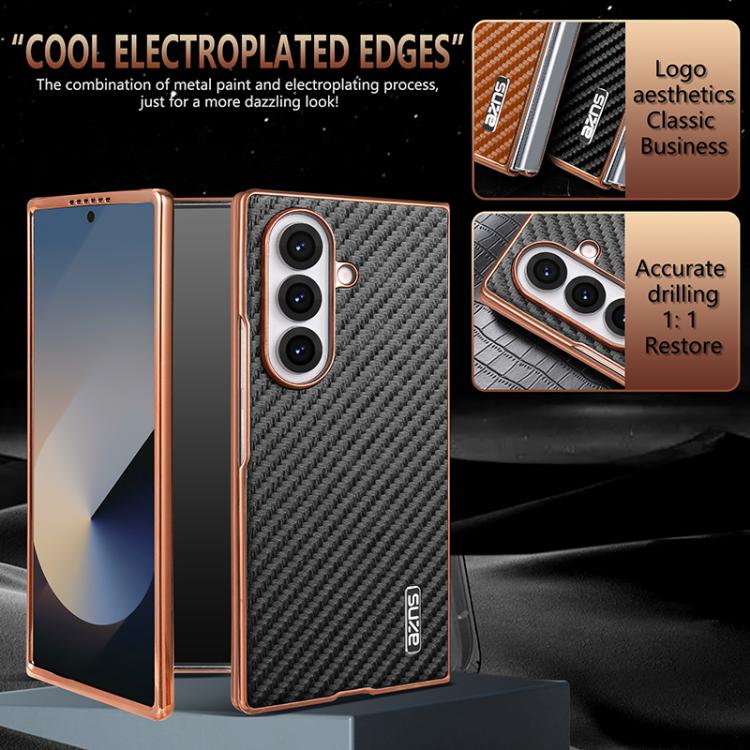For Samsung Galaxy Z Fold7 5G AZNS Electroplated Edge Carbon Fiber Texture Phone Case