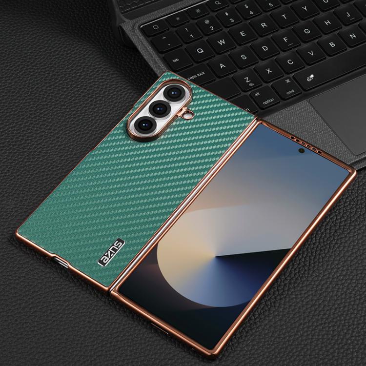 For Samsung Galaxy Z Fold7 5G AZNS Electroplated Edge Carbon Fiber Texture Phone Case
