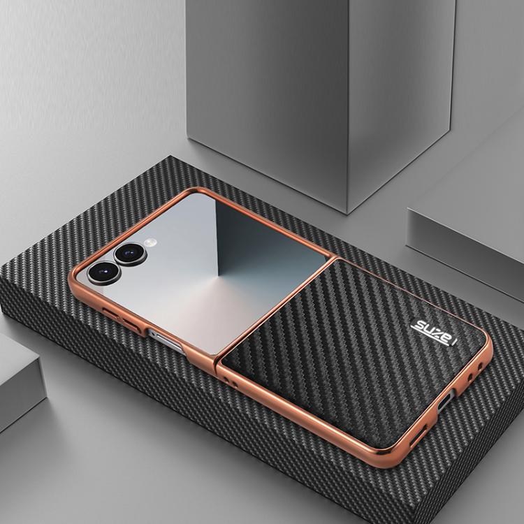 For Samsung Galaxy Z Flip7 5G AZNS Electroplated Edge Carbon Fiber Texture Phone Case