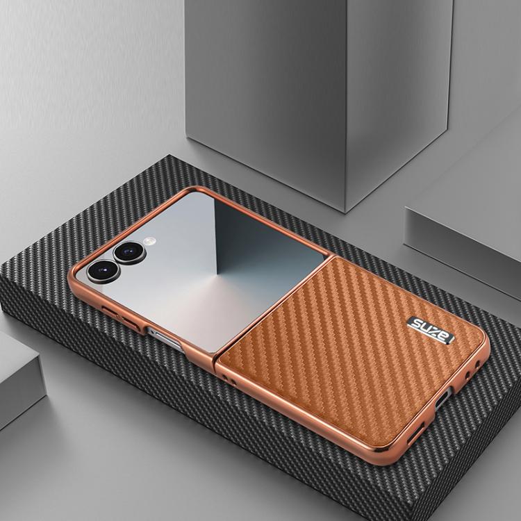 For Samsung Galaxy Z Flip7 5G AZNS Electroplated Edge Carbon Fiber Texture Phone Case