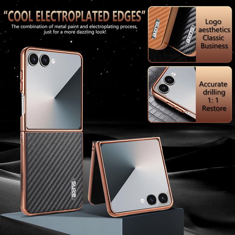 For Samsung Galaxy Z Flip7 5G AZNS Electroplated Edge Carbon Fiber Texture Phone Case