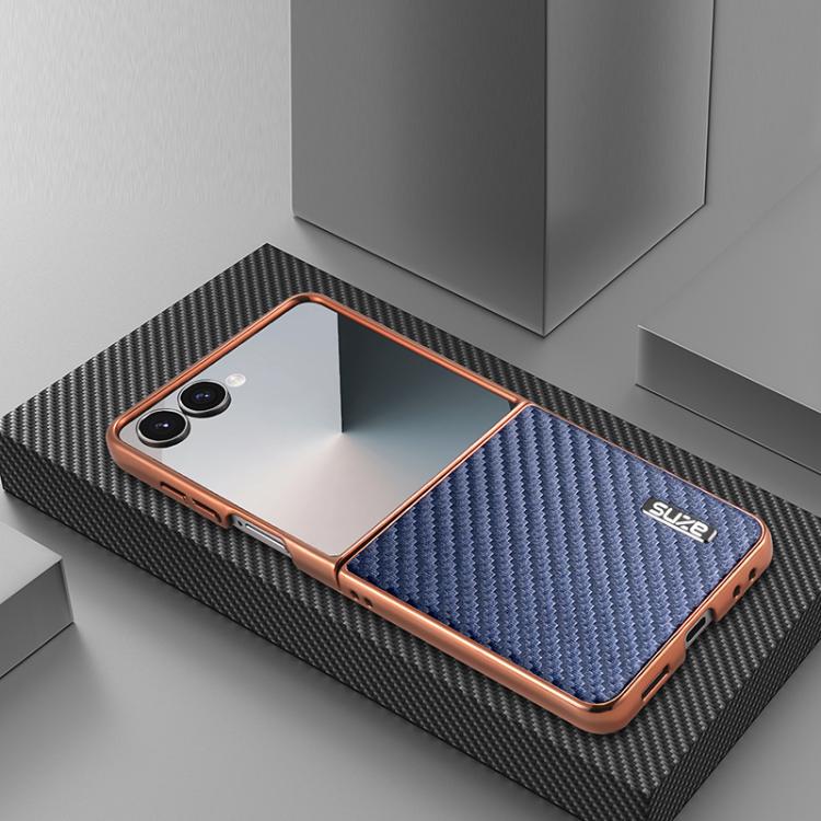 For Samsung Galaxy Z Flip7 5G AZNS Electroplated Edge Carbon Fiber Texture Phone Case