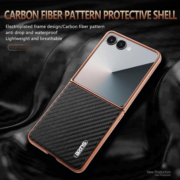 For Samsung Galaxy Z Flip7 5G AZNS Electroplated Edge Carbon Fiber Texture Phone Case