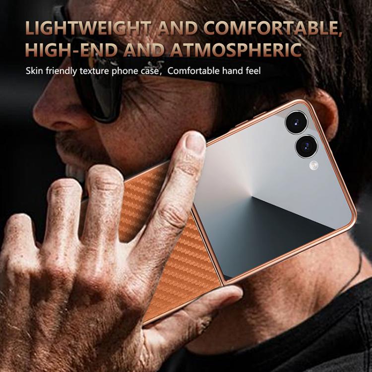 For Samsung Galaxy Z Flip7 5G AZNS Electroplated Edge Carbon Fiber Texture Phone Case