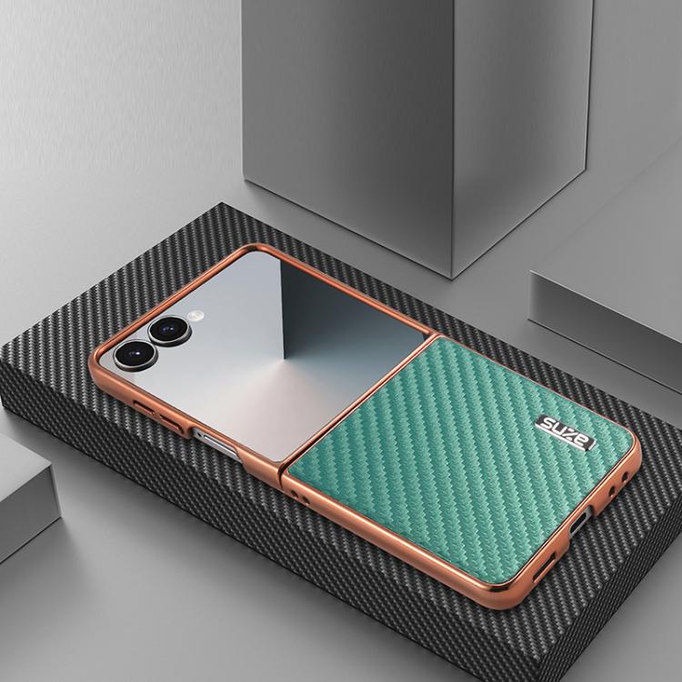 For Samsung Galaxy Z Flip7 5G AZNS Electroplated Edge Carbon Fiber Texture Phone Case