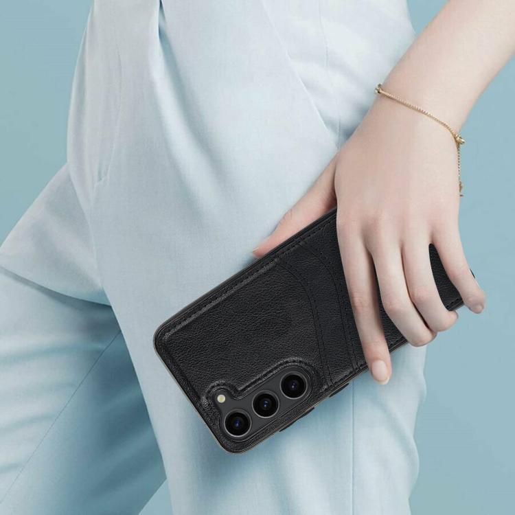For Samsung Galaxy S25+ 5G Litchi Leather Skin Card Slots Phone Case