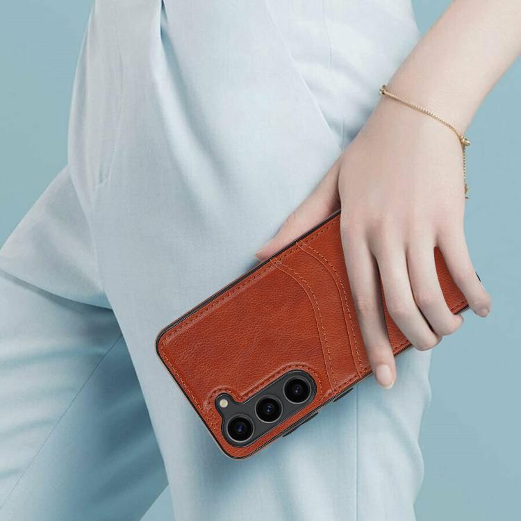 For Samsung Galaxy S25+ 5G Litchi Leather Skin Card Slots Phone Case