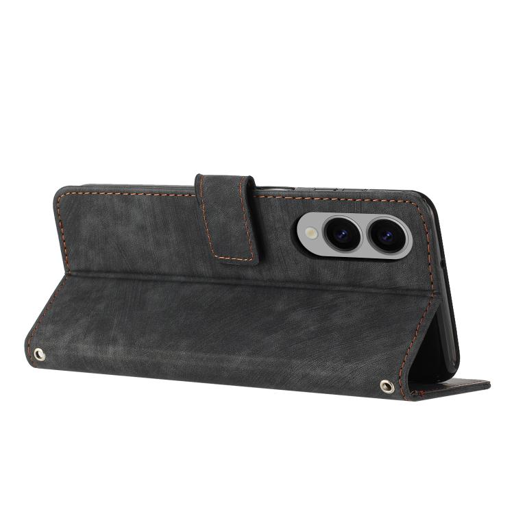 For Samsung Galaxy S25 Edge 5G Skin Feel Stripe Pattern Leather Phone Case with Lanyard