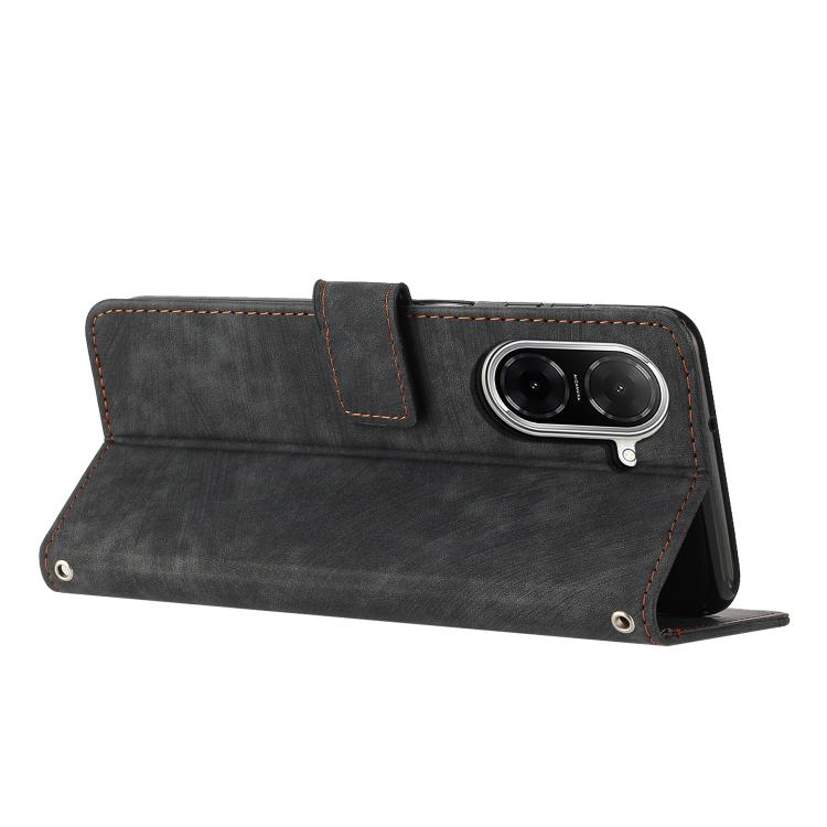 For Redmi A5 5G 171.7mm / Poco C71 Skin Feel Stripe Pattern Leather Phone Case with Lanyard
